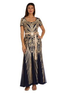 R&m richards adult women's sequined long evening dress navy gold 18 plus