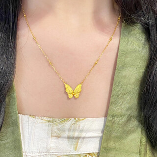 Shengli 18k gold huayue jiajie series sparkling bow necklace for women with texture dreamy high-end gold clavicle chain huayue jiajie dream butterfly necklace