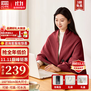 Seiki ishizaki electric heating blanket heating warming shawl usb washable leg covered shawl outdoor home office ancora red (1w mah power bank + gift bag type) 1