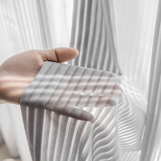 Striped vertical blinds, vertical fantasy curtains, curtains and windows, transparent and opaque, white gauze living room 2024 new style, light gray, custom-made korean pleats per meter, free lift hook