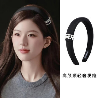 Dai yan's black pearl satin headband, ruth's same style french gold headband, light luxury and fashionable, high head and face-showing small hair accessories, black pearl satin headband