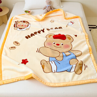 Shantou lincun double-layer thickened children's blanket autumn baby baby blanket small quilt kindergarten nap milk velvet blanket beibei bear yellow 120x150cm class a maternal and infant grade, double-layer thickened