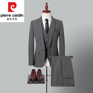 Pierre cardin high-end suit suit men's wedding groom suit three-piece business casual formal groomsmen vertical striped dress 812-grey striped three-piece suit suit + trousers + 175/48 130-150jin jin equals 0.5 kg