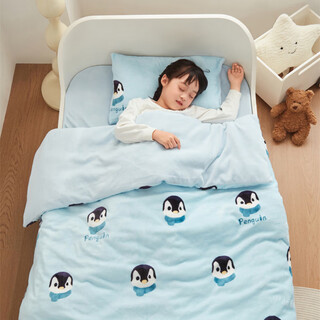 Yalu children's kindergarten 120x150cm milk velvet quilt cover 100x120 winter plus velvet baby quilt cover single piece cute little penguin kindergarten three-piece set sheet + quilt cover + pillowcase