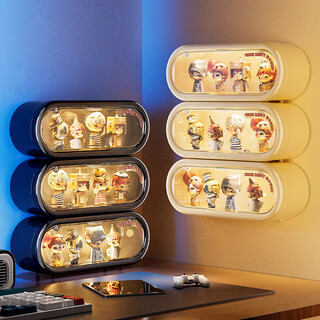 Kaman blind box storage display rack wall-mounted bubble mart wall display box display box small figure dust-proof storage box milk white can be wall-mounted/comes with 1 light strip