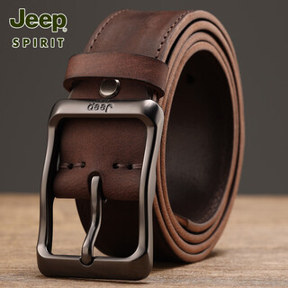 Jeep (jeep) first layer cowhide handmade belt genuine leather american retro old simple pin buckle trousers belt men's style with denim work clothes black buckle coffee 115cm