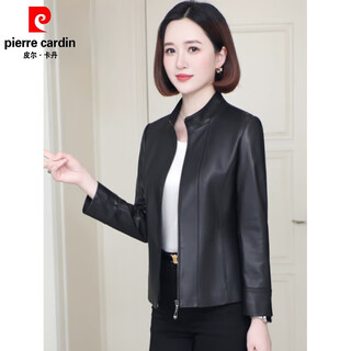 Pierre cardin genuine leather jacket small leather jacket women 2025 spring and autumn new haining first layer sheep skin middle-aged mom short jacket women black genuine counter quality xl recommended 108-118 jin jin equals 0.5 kg