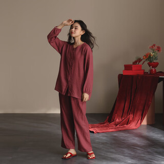 Meijiachen baby cotton festive pajamas for women spring and autumn pure cotton long-sleeved home clothes autumn wedding gauze suit women's style-6550 m