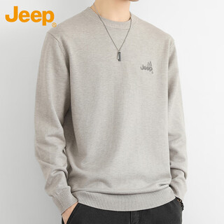 Jeep sweater men's autumn and winter round neck sweater comfortable, warm and versatile men's tops bottoming shirt light gray xl