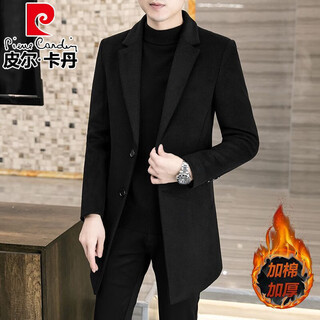 Pierre cardin high-end brand wool coat men's korean style medium-length thickened windbreaker autumn and winter fashion woolen men's coat black 2xl (140-155jin jin equals 0.5kg)