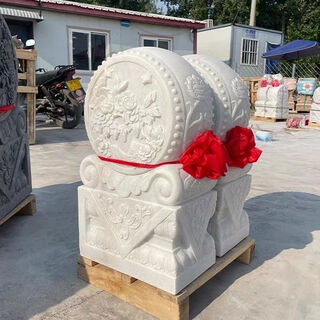 Каменный резной белый мраморный дверной пирс с барабаном, каменная пара для дома, удача, слон, каменный пирс, каменный пирс pixiu, украшение двери, каменный барабан из белого мрамора, мелко резной пион, цветочный узор, пара высотой 80 см