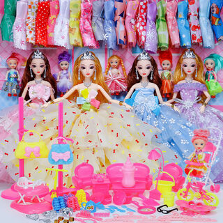 Shantou lincun dress up simulation barbie doll set extra large gift box girl princess wedding dress villa children's 9 dolls a9-1 style free