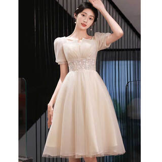Seidler champagne color small evening dress, feminine and high-end, can be worn daily by petite people to get a certificate and register for engagement. champagne s (recommended 86-95 jin jin is equal to 0.5 kg)