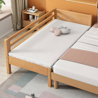 Yusenyi beech wood bed with guardrails baby boy girl princess bed single bedside bed widening splicing large seven-shaped double-sided guardrails with 3 drawers