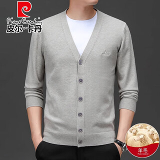 Pierre cardin high-end wool knitted cardigan for men 100% wool autumn and winter 2025 new velvet thickened warm base sweater beige l 175/92a