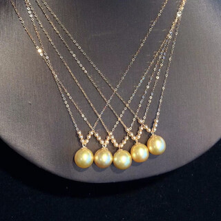 Yuying with certificate, foreign gold pearl pendant, 18k, classic 6+1 y chain with baby's breath, 1 piece, classic 6+1 chain