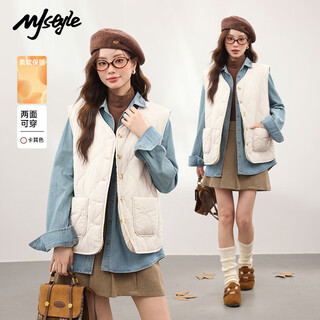 Mj style round neck reversible vest women's 2025 winter wear polar fleece thickened warm student reversible vest cotton jacket