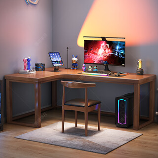 Huixun solid wood l-shaped desk corner computer desktop table corner table corner bedroom e-sports table home desk walnut #corner desk 140cm*50cm*75cm auxiliary seat length 100cm