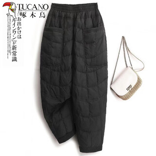 Woodpecker northeast minus 40 degrees cold-proof down cotton pants for women to wear winter mom pants high waist slim straight harem pants thin black thin s 80jin jin is equal to less than 0.5 kg
