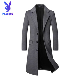 Playboy (playboy) winter windbreaker men's woolen men's long over-the-knee cashmere british cotton thickened woolen windbreaker jacket new style gray single style m 170 (163-170cm) 90-115jin jin is equal to 0.5 kg