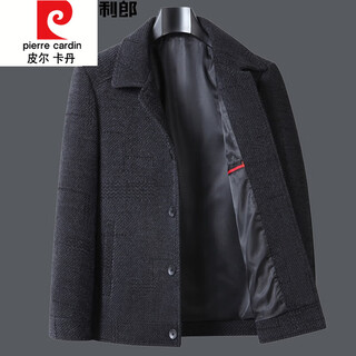 Pierre cardin autumn and winter wool jacket for middle-aged and elderly men with lapel business casual woolen jacket short dad outfit dark gray 185/2xl recommended 150-165jin jin equals 0.5 kg