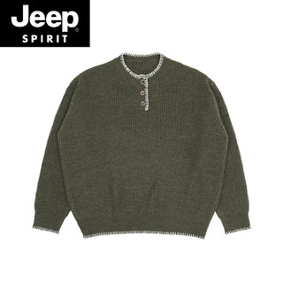 Jeep spirit american retro design casual henry collar sweater sweater for men and women loose autumn couple lazy pullover top green high quality m