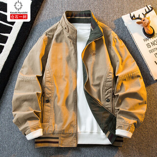 Kuraishi kazuki retro american handsome stand-up collar hunting jacket men's spring and autumn trendy men's casual reversible jacket men's autumn khaki/military green reversible xl (recommended 136-150jin jin equals 0.5 kg)