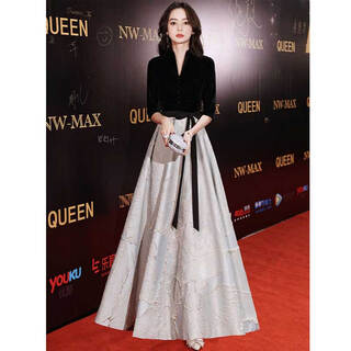 Seidler black evening dress for women 2025 new banquet temperament noble light luxury niche annual meeting host black long l (recommended 106-115 jin jin equals 0.5 kg)