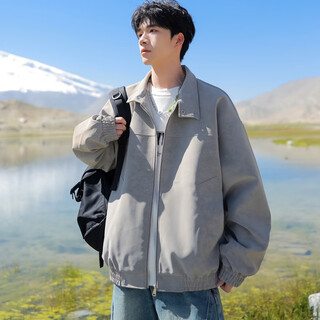 Whim nasa jacket men's autumn and winter loose versatile casual leather jacket men's american retro gray l (110-130jin jin equals 0.5kg)