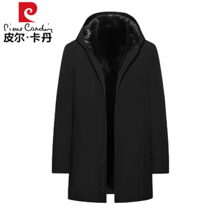Pierre cardin parka men's whole mink mink liner mink sleeves fur one-piece fur hooded mid-length mink coat jacket black - imported sable mink sleeves 4xl 160-180jin jin equals 0.5kg