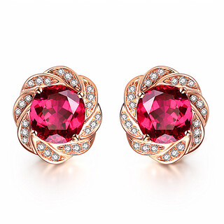 Ruby earrings 3 carat imitation natural pigeon blood rubellite earrings ruby earrings rose gold