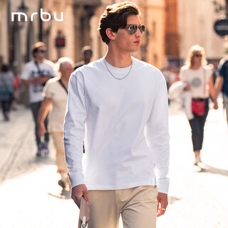 Mr. bu 280g pure cotton t-shirt men's autumn and winter base layer long-sleeved heavy t-profile version - haoyue white m (170)