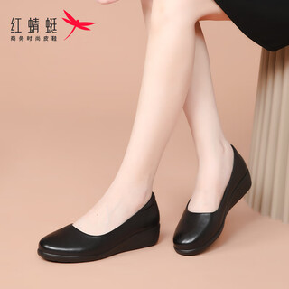 Red dragonfly women's shoes cowhide casual shoes women's wedge soft leather small leather shoes commuting work shoes women wtb341831 black 37