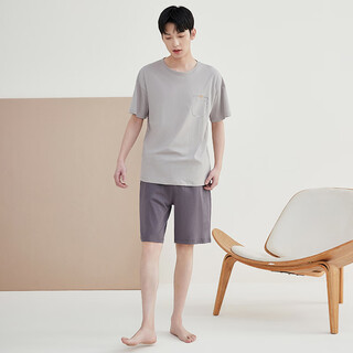 顶瓜瓜睡衣女春夏带胸垫短袖短裤长裤薄款家居服男纯棉情侣睡衣 斑鸠灰撞大象灰 均码 170