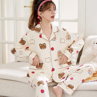 Bananain spring and autumn long-sleeved home clothes for women, hot style, can be worn outside for live streaming, autumn and winter women's pajamas set, fairy bear xl size, recommended 120-140 jin jin equals 0.5 kg