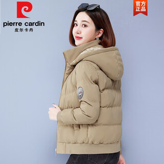 Pierre cardin short down jacket for women 2026 winter new fashion korean style loose double-sided thickened detachable hood coat winter khaki cotton i suit l 95-110jin jin equals 0.5 kg