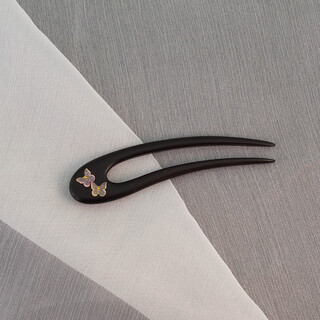 Antimei 2025 new high-end new chinese-style u-shaped hairpin, high-end antique style hairpin, black sandalwood hairpin, ball head, chinese style, gilt orange large size (14.5cm)