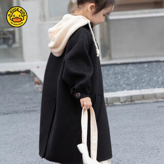 G.duckkids autumn and winter new medium and large children's coat woolen coat children's detachable hooded korean style girls' windbreaker jacket trendy black 170