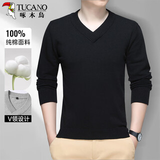 Woodpecker (tucano) sweater sweater men's autumn and winter v-neck business casual comfortable men's tops bottoming shirt black xl