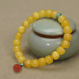 Fat donglai's same style natural beeswax old-style beads original single-turn bracelet retro fidelity amber bracelet southern red and green pine quality model/8mm+