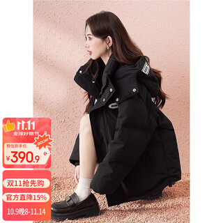 Tonlion 2025 down jacket women's 90 fleece hooded warm jacket loose black m