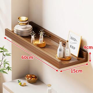 All are wall storage racks, one-word partition display rack, living room wall-mounted shelf organizer, simple wall-mounted shelf rack 60x15cm walnut color