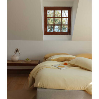 He jiagong category a infant level丨knitted tianzhu cotton naked sleeping four-piece set all seasons pure cotton full cotton bed cover sheets goose yellow double piece sf bed sheets (place on the bed) 1.5m bed four-piece set/suitable for 200*