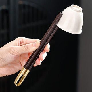 Yijuke copper wood tea clip ebony tea leaf clip kung fu tea set accessories household tea cup clip tweezers cup washing tool copper tail tea clip ebony