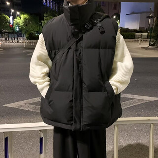 Maoni cotton vest for men in autumn and winter, men's large size thermal vest for teenagers, casual thickened down cotton outer vest for men, black xl, recommended weight 120-150 jin jin is equal to about 0.5 kg