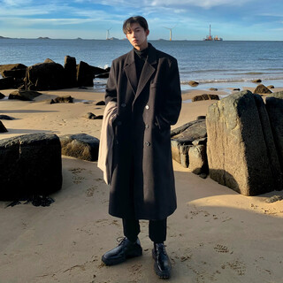 Dingfengbaoluo woolen coat men's autumn and winter mid-length high-end british style woolen coat windbreaker ht99 black 5xl