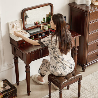 Qimeishu american simple walnut wood all solid wood bedroom dressing table table stool makeup mirror 1.05 meters desk writing table dressing table + makeup mirror (makeup stool not included) door-to-door installation