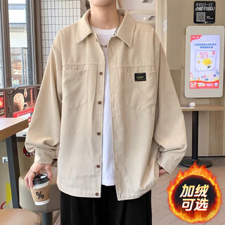 Kiexi jacket jacket men's 2025 spring and autumn japanese corduroy trendy retro outerwear shirt style velvet versatile work wear regular khaki thin l 110-130jin jin is equal to 0.5 kg