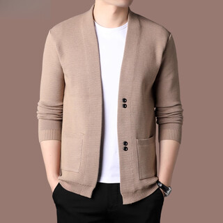 Ordos pure wool sweater men's knitted cardigan spring and autumn new casual outer wear solid color versatile men's sweater camel hyx-8918 m 165/m (weight 90-120)