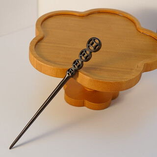 Shijanu new product rich copper coin ebony hairpin chinese style creative ancient style money string board hair accessories copper money hairpin ebony